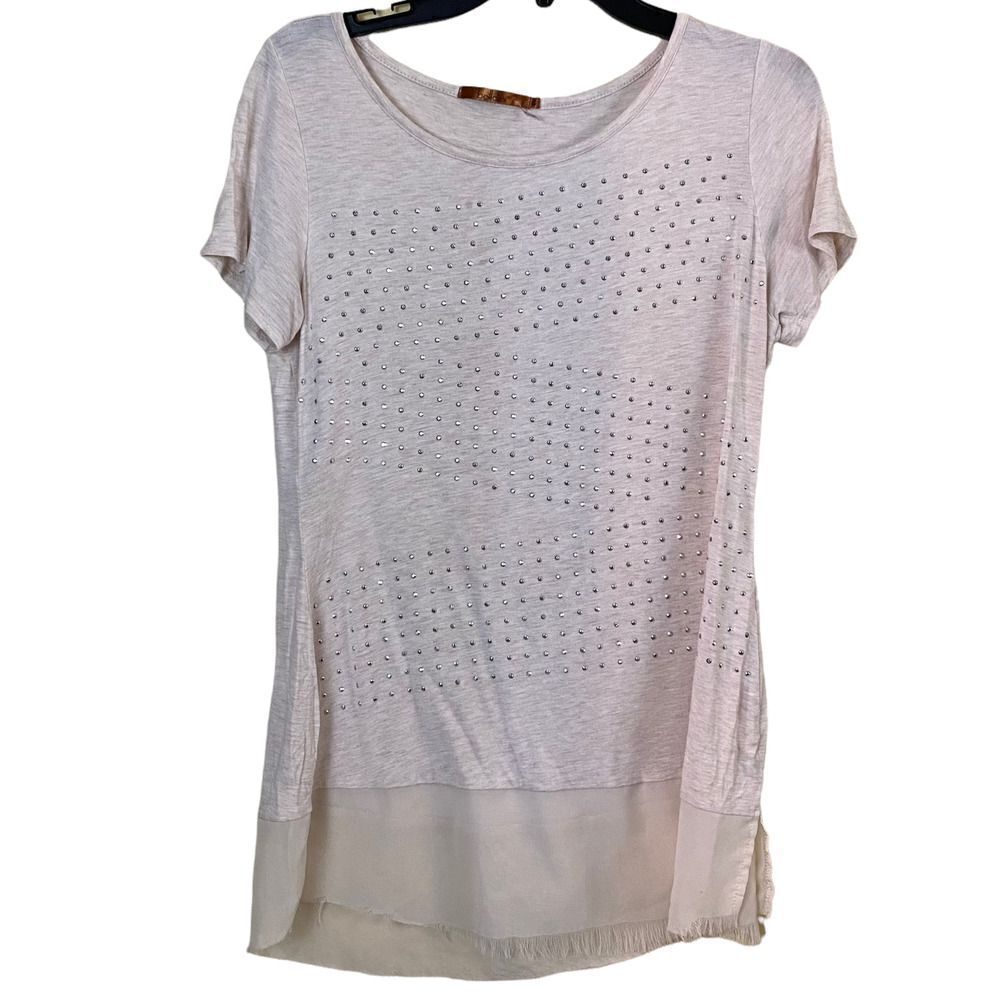 Belldini Studded Sheer Distressed Bottom Top Size Small